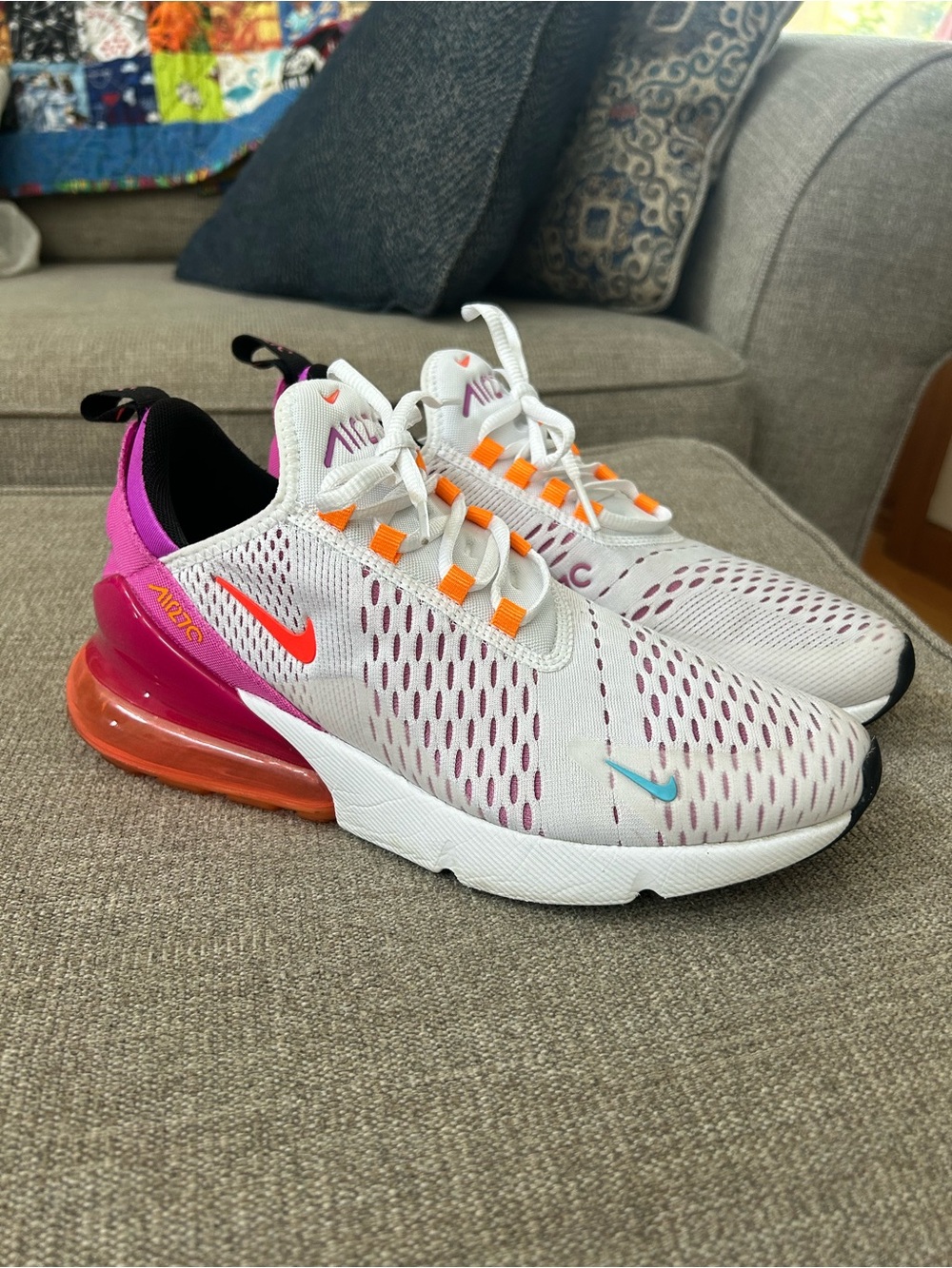 Nike Women’s Air Max 270 React White Pink Orange Sneakers